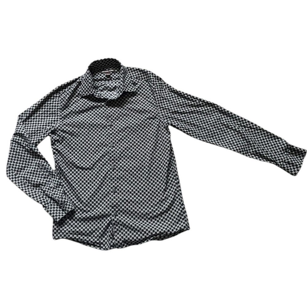 Michael Kors Mens/Teen AOP Logo Print Button Down Shirt Slim Fit Medium Classic
